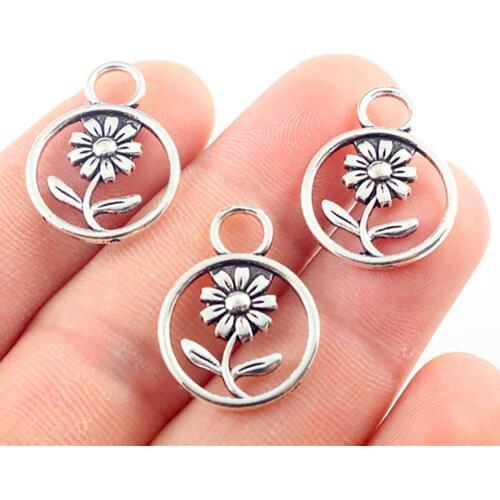 23x17mm 20pcs Antique Silver Plated Sunflower Handmade Charms Pendant:DIY for bracelet necklace-P1-46
