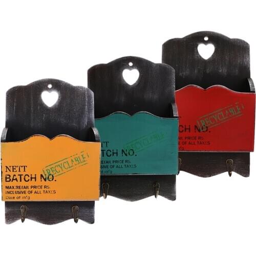 Phenovo Wooden Wall Mounted Mail Letter Organizer Key Rack Organizer Storage Holder