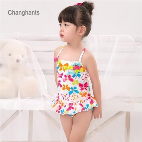 Baby Swimwear with Multicolored Butterflies Pattern 2-8 Y Kids One piece Swimsuit Children Bathing Suit Girls Summer Beachwear