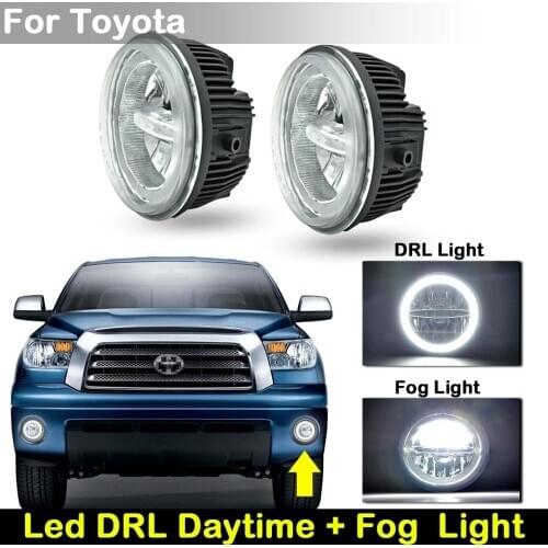 For Toyota Solara Tacoma Tundra Sequqia 2-In-1 Car Front Cree Chip White LED DRL Daytime Running Light And Driving Fog Lamp