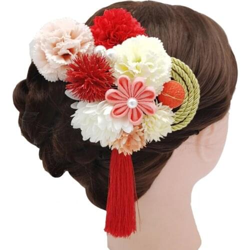 Echo-beauty 3Pcs/Set Artificial Flower Anti-fall Crepe Faux Pearl Tassel Hair Stick Hair Clip Fashion Accessories for Party