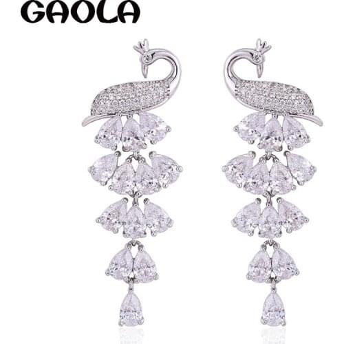 GAOLA 2018 New Arrival Peacock Cubic Zircon Bridal Dangle Earrings Women Fashion Jewelry