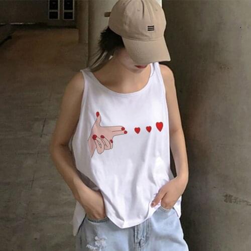 Harajuku Tee Shirt Gesture Launch Red Heart Printed Hot Sale Sleeveless Summer Women Casual Tank Tops Teens Large Size Lady 2021