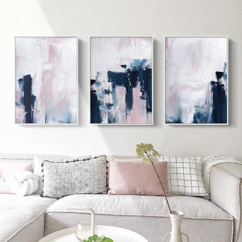 Pink Navy Brush Canvas Art Posters and Prints Abstract Painting Nordic Minimalist Wall Picture for Living Room Modern Home Decor