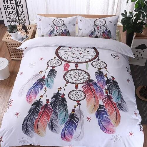 3D Bedding Set Dreamcatcher Feathers Print Bohemian Gold Moon Star Duvet Cover Set Bull Head Horn Bedclothes with Pillowcase