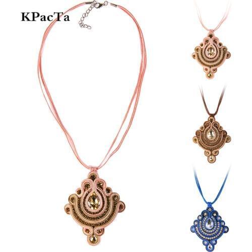 KPacTa Soutache Handmade Weaving Necklaces Ethnic Jewelry Women Rhinestone Decoration Pendant Necklace Party Gifts collar mujer