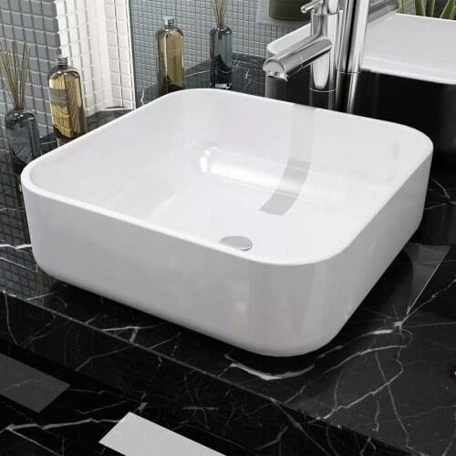 Square Sink Ceramic Lavabo with Enamel Surface White Bathroom Sink Wash Basin Toilet Bowls Countertop Washbasin