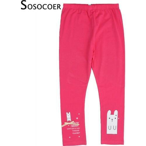 SOSOCOER Girls Leggings New Autumn Cartoon Rabbit Girl Casual Pants Cute Animal Bunny Kids Trousers Stars Bow Children Clothing