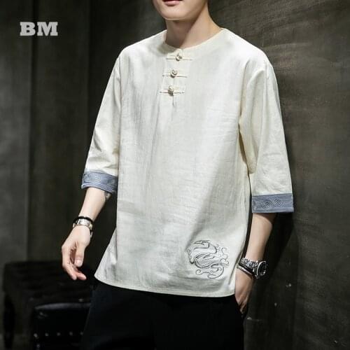 Chinese Style Hanfu Linen Short Sleeve T Shirt 2021 Plus Size Tang Suit Men Clothing Summer Harajuku Casual Oversized Tops Male