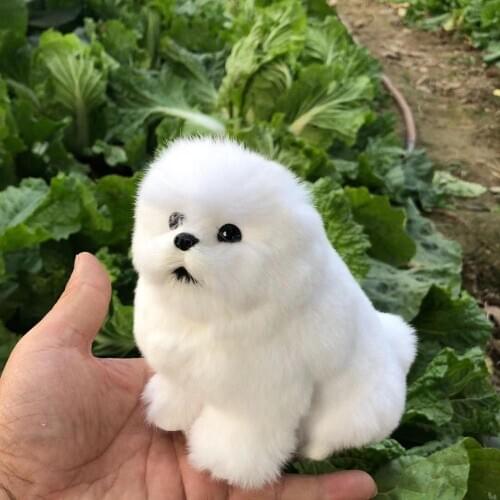 Small cute real life sitting dog model plastic&furs white teddy dog doll gift about 15x14x11cm xf2709