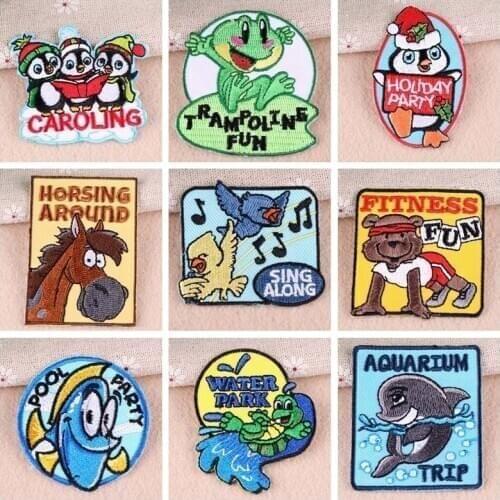 Cartoon Animal Horse Dogs Wolf Patch Embroidered Ironing Stickers Patches For Clothes Iron On Parches Cute Anime Star Decor