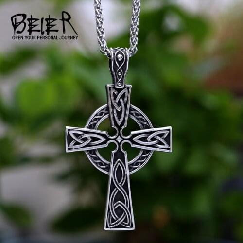 Beier stainless steel Valknut Celtic cross pendant men fashion viking titanium steel jewelry LP505