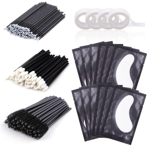 Eyelash Extension Set Micro Brushes Adhesive Tape Gel Pads Patches Spoolie Disposable Eyelash Brushes Lash Supplies Makeup Tools