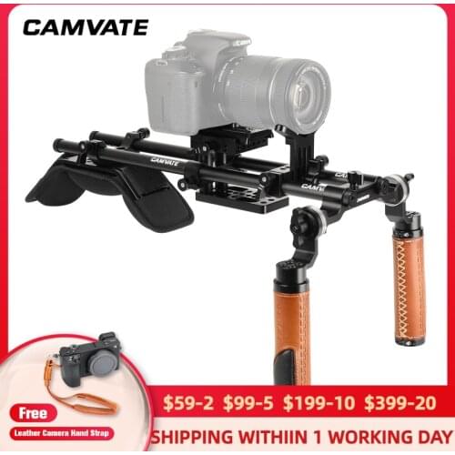 CAMVATE Pro Shoulder Mount Rig With Manfrotto Quick Release Baseplate & ARRI Rosette Leather Handle For DSLR Camera/DV Camcorder