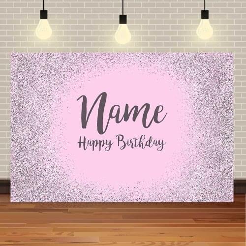Seekpro Pink Shiny Silver Happy Birthday Party Black Background Photography Flash Decoration Supplies Name DIY Colorful