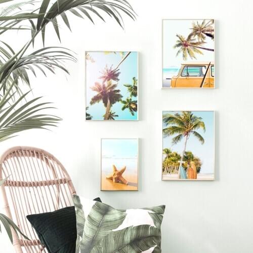 Orange Beach Car Coconut Tree Pineapple Shell Wall Art Landscape Canvas Painting Nordic Posters And Prints For Living Room Decor