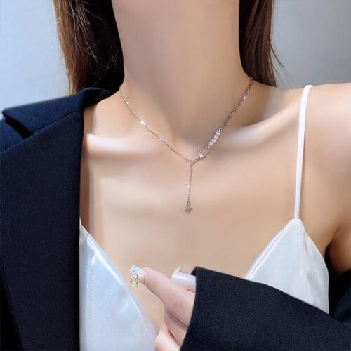 Korean Necklace Fashion Jewelry Gothic Punk Simulation Pearl Eight Pointed Star Necklace Clavicle Chain Women Necklace Bijoux
