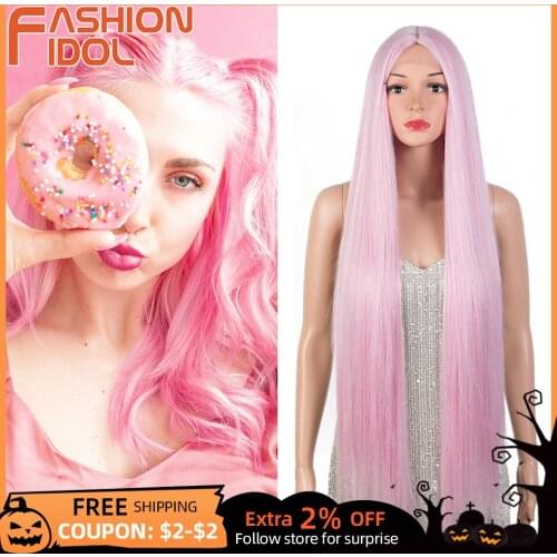 Loliat Pink Wig Cosplay Super Long Straight Hair Soft Synthetic Anime Style 38 Inches Red Wigs For White Women FASHION IDOL