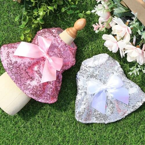 BLING BLING Pet Clothes Elegant Dog Weeding Dress For Girls White Rose Sequins Little Dog Dresses For Evening Party Cat Skirt XL