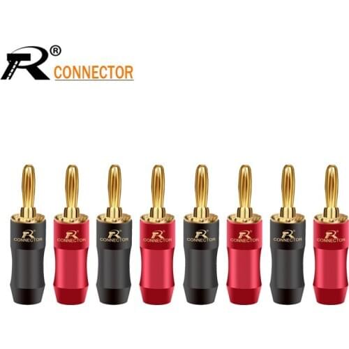 8pcs BANANA PLUGS 24K Gold-plated Copper Shell 4MM Banana Connector with Screw Lock For Audio Jack Speaker Plugs Black&Red/Blue