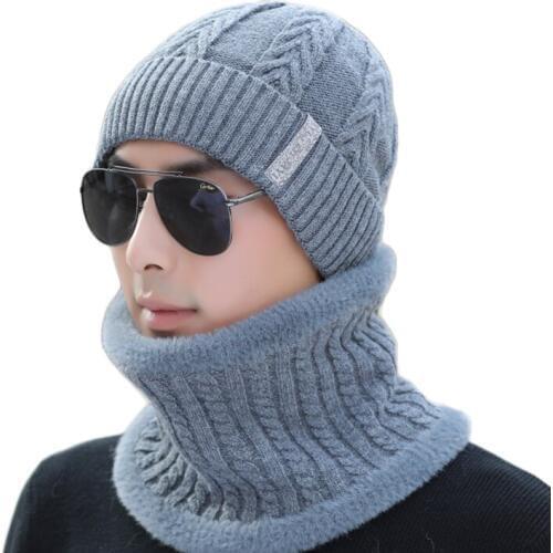 SUOGRY Winter Hats for Men Beanies Weaving Warm Thickening Knit Hat Autumn Outdoor 100% Wool Cap Winter Beanie Skullies Set
