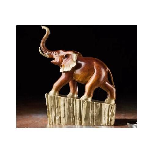 Unique ART statue # large home office auspicious efficacious Talisman # Thailand Indian elephant color Brass elephant statue