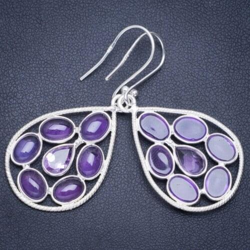 Natural Amethyst Handmade Unique 925 Sterling Silver Earrings 1.75" A0895