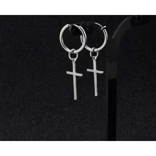 12pcs/lot Punk Ladies Men Cross Earrings Fashion Gothic Stainless Steel Drop Earrings Fashion Pendant