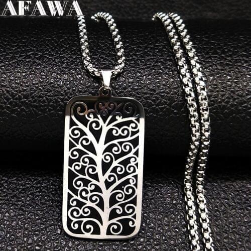 2021 Fashion Tree of Life Stainless Steel Necklace Men Black Silver Color Pendant Necklace Jewelry cadenas para hombreN747S01