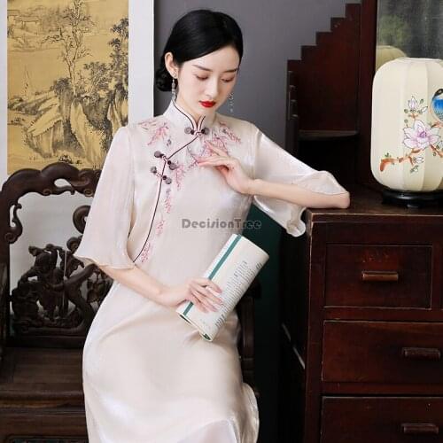 2021 oriental dress classic chinese traditional dress qipao women chiffon fairy cheongsam dress elegant party dress vestidos