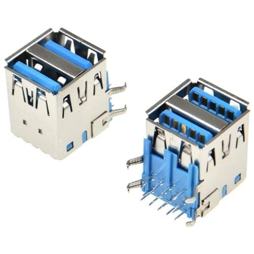 5PCS DOUBLE USB 3.0 TYPE A female jack socket connector USB-A 18 PIN 90 Degrees right angle for PCB