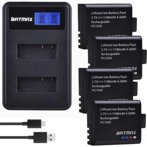 4Pcs 3.7V 1180mAh PG1050 Li-ion Batteries akku + LCD Dual USB Charger for SJCAM SJ4000 SJ5000X EKEN H9 H9R H8R H8 Action Cameras