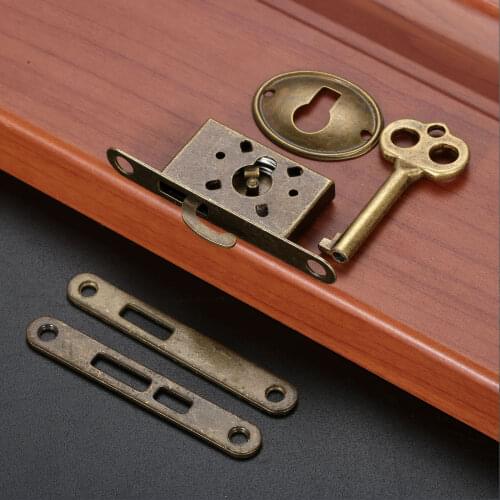 1set Antique Bronze Invisible Lock+Key w/screws Retro Buckle Latch Clasp Drawer Wood Jewelry Box Decor Classical Hardware