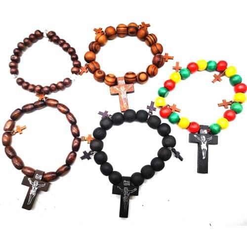 Free Shipping!! 5pcs/lot!! Jesus Corss ankh Wood Beads Bracelet can mixed designs