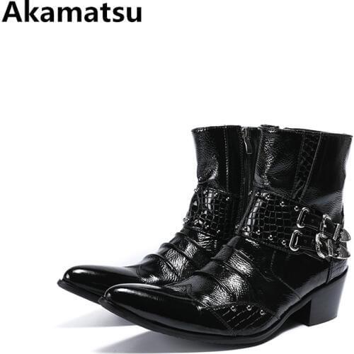 Bota masculina black genuine leather high top chelsea boots military shoes steel toe work shoes men buckle strap dress boots