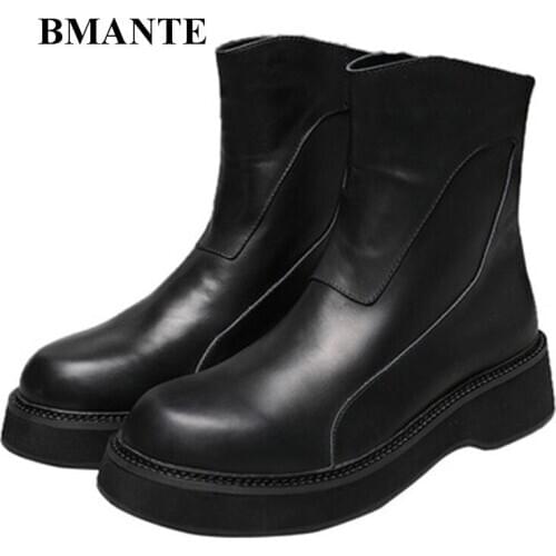 Bmante Men Boots Genuine Leather Handmade Trainers Ankle Boots High Top Shoes for Men Streetwear Goth Brand Sneakers Winter