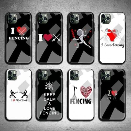 I love fencing Phone Case Tempered Glass For iPhone 12 11 Pro Max Mini XR XS MAX 8 X 7 6S 6 Plus SE 2020 cover
