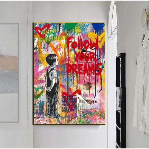 Graffiti Art Street Art Follow Your Dreams Canvas Painting Cuadros Posters Wall Art for Living Room Home Decor (No Frame)