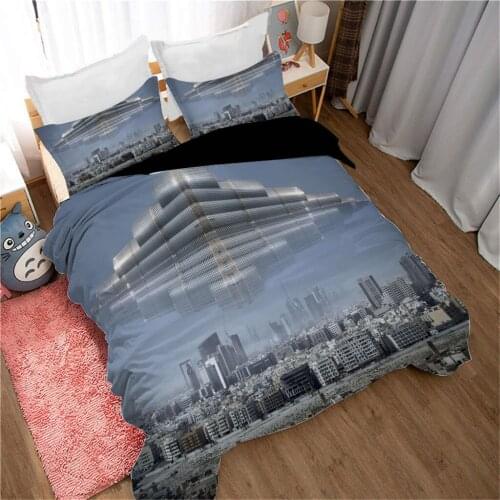 Future Sky City Duvet Cover Set Urban Technological Creativity Decorative 2/3 Piece Bedding Set with 2 Pillow Shams Queen Size