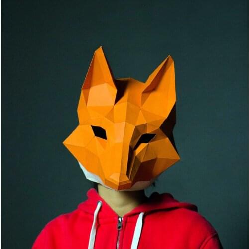 Cosplay Fox Mask 3D Papercraft Paper Adult Maskking Wearable Halloween Horror Masque Visage Costume Men DIY Toys Party