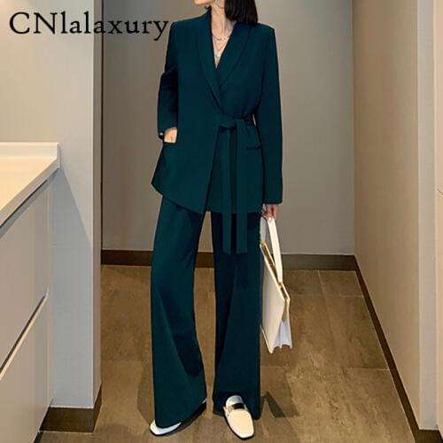 Fashion pants suit women set fall New blazer set Casual business suit jacket + Wide leg pants 2 piece set women