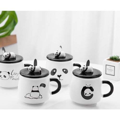 Creative Cartoon Panda Ceramic Cup Hand-painted Panda Cute Cup with Cover with Spoon Office Mug Coffee Cup Student Gift
