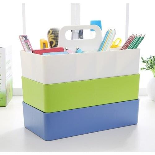 Creative Plastic Divider Storage Box Basket with Handle Multi Grid Classification Desktop Stackable Stationery Organizer