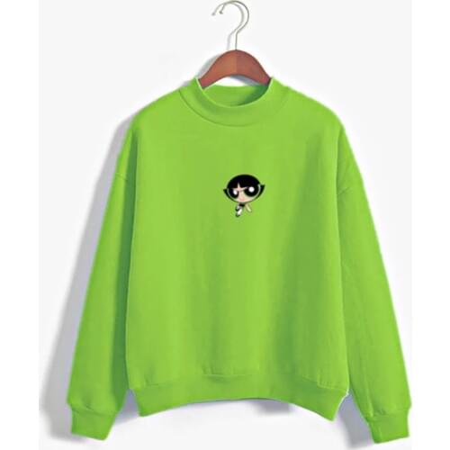 Kawaii buttercup powerpuff aesthetic cute girls Sweatshirt Fashion Womens Clothing Cartoon Color print hoodie autumn top
