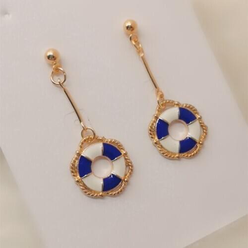 Fashion alloy drip oil swimming ring lifebuoy earrings girl pendant earrings diy handmade jewelry