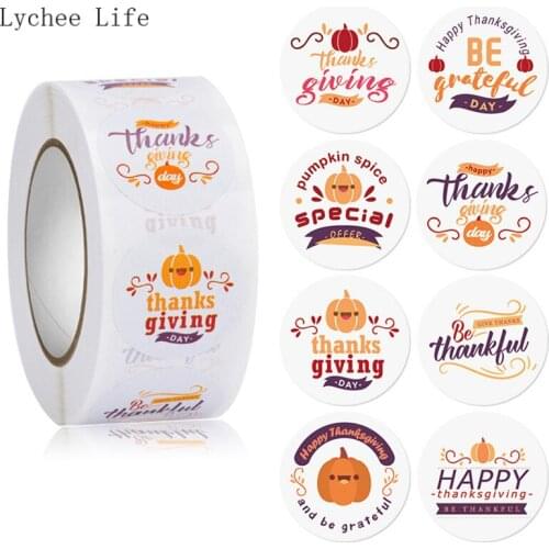 Lychee Life 1Roll Thanksgiving Theme Stickers Seal Label For Wedding Party Handmade Stationery Scrapbooking Sticker
