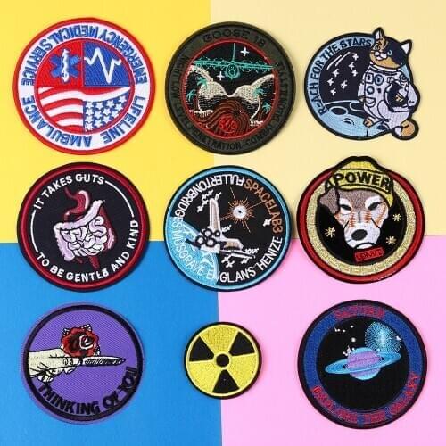 Fine Space cat Patch Morale Iron On Fan Patches Badge Motorcycle Embroidery Patches Rose knife Parches Clothing Accessories