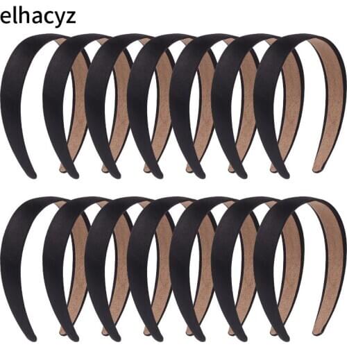 14pcs/lot New Lady Solid Satin Hair Black Plain Alice Headbands 1Inch Width Hairband Ribbon Hair Accessories