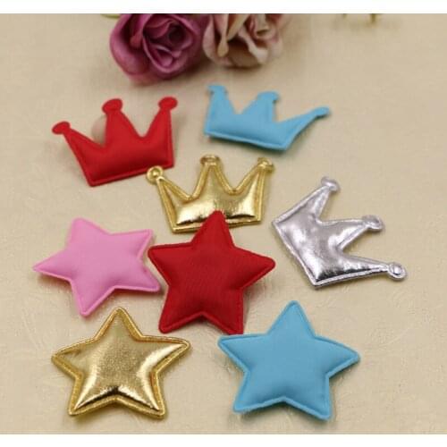 Wholesale 100PCs Fabric Cotton PU Kawaii Glitter Star Crown Patch Sticker Fit Girls Hair Jewelry DIY Garment Shoes Decor