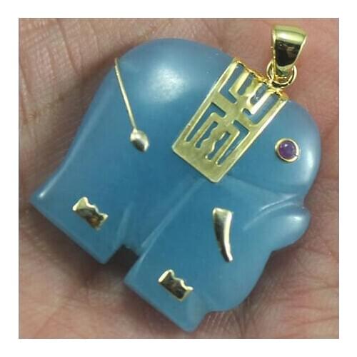 Wholesale new design animal shape fine jewelry blue Natural jade elephant Pendant